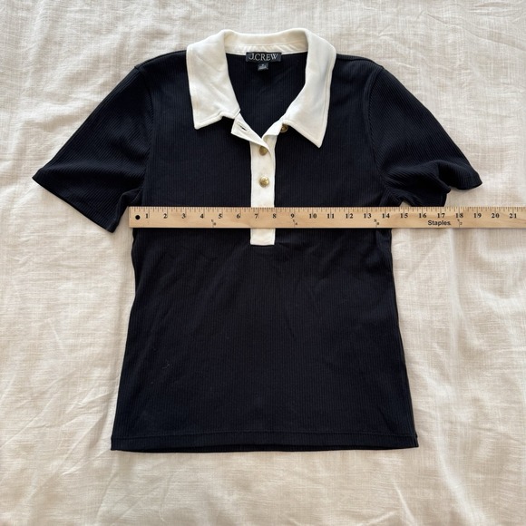 J.Crew Women's Vintage Ribbed Polo Black & Cream Medium Old Money Classic Preppy - Picture 4 of 5